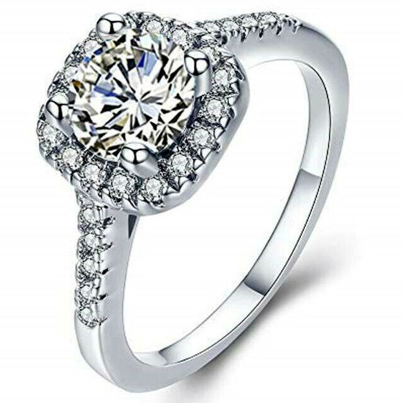 Princess Cut Silver Tone Engagement Ring - Picture 1 of 1